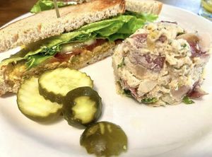 Scott’s chickpea chick’n salad sandwich   at Bouldin Creek Cafe in Austin