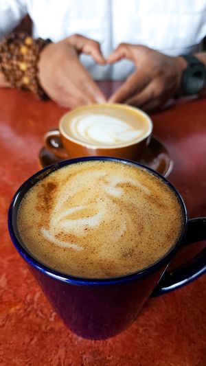 Benny w/Oat Milk & Cappuccino w/Almond Milk(top).  Cane Sugar was on the Table for Convenience. at Bouldin Creek Cafe in Austin