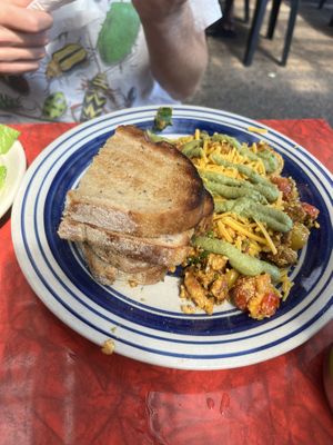 Seasonal scramble (pesto/Mediterranean I think?)  at Bouldin Creek Cafe in Austin