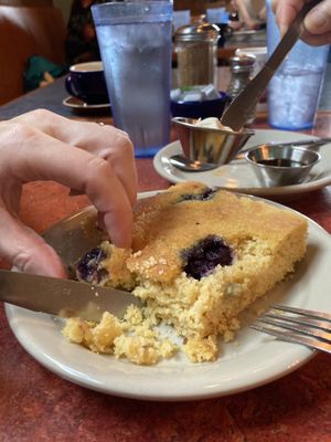 Grilled blueberry cornbread  at Bouldin Creek Cafe in Austin