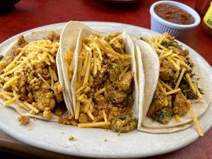 Various vegan breakfast tacos  at Bouldin Creek Cafe in Austin