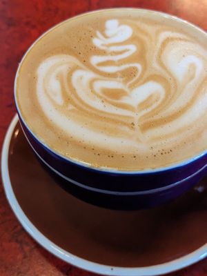 Pumpkin "cream" latte (vegan) at Bouldin Creek Cafe in Austin