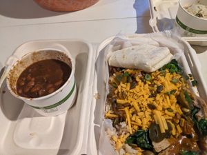 Bandera plate (vegan) with baked beans at Bouldin Creek Cafe in Austin