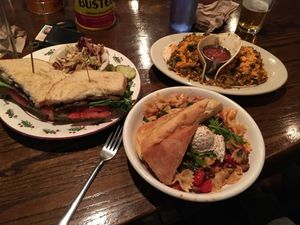 Vegan BLT, pasta margarita, and 2 Neal breakfast tacos  at Bouldin Creek Cafe in Austin