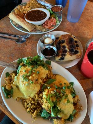 Vegan Renedict and blueberry corn bread  at Bouldin Creek Cafe in Austin