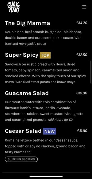 Menu - Mains  at Guakame Street Food in Valencia