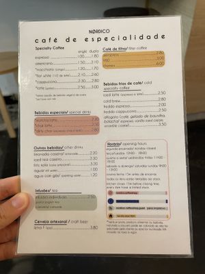Menu for drinks  at Nordico Coffee Shop in Braga