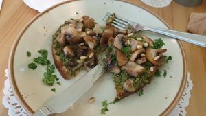 Mushroom and basil Peso Brunch at Nudie Foodie in Athens