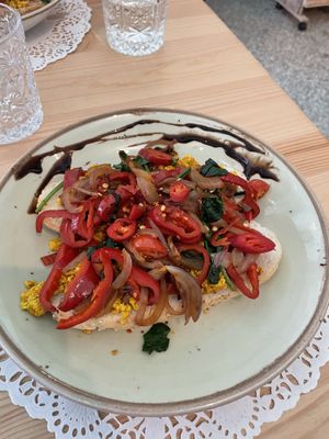 Scrambled tofu spicy  - nice but a tiny bit dry  at Nudie Foodie in Athens