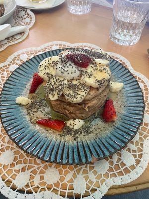 Vegan pancakes at Nudie Foodie in Athens