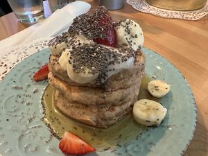 Banana oat pancakes    at Nudie Foodie in Athens