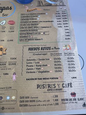 Carta  at María Tapas in Ourense