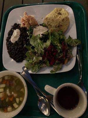 Dinner feast at Casa de Luz in Austin