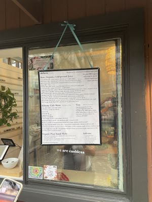 Coffee tea and juice menu  at Casa de Luz in Austin