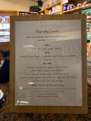 Menu for Nov 2, 2023 at Casa de Luz in Austin