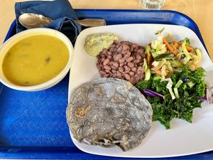Breakfast offerings. The soup was incredible   at Casa de Luz in Austin