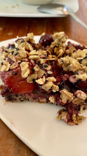 Mixed berry cobbler  at Casa de Luz in Austin