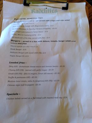 Menu page 1 (March 2024) at Radcliffes Cafe Bar in Morpeth