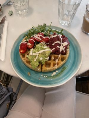 savory chia waffles  at Leafwild Café in West London