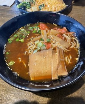 Spicy miso ramen with tofu (veggies added change depending on availability)  at Noodle House in Orange