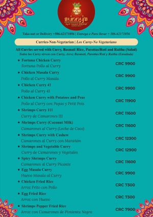 New Menu-Jan 2023 
Page 2 at Sunny's Indian Restaurant in La Fortuna