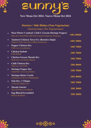 New Menu Oct 2024-Page 3 at Sunny's Indian Restaurant in La Fortuna