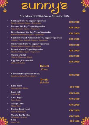 New Menu Oct 2024-Page 5 at Sunny's Indian Restaurant in La Fortuna