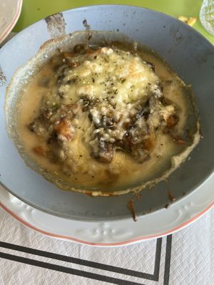 The vegan moussaka that we got after they had given us one with the cow cheese   at Daneku Ecológico in Benalmadena