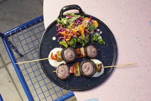 Pinchos de portobellos at Anfibio Vineria in Buenos Aires