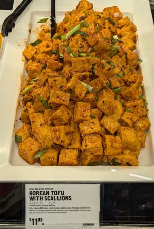 Korean tofu with scallions in the prepared foods at New Seasons Market - Woodstock in Portland