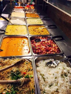 Daily sumptuous lunch buffet featuring mostly vegan dishes at Madras Pavilion in Austin