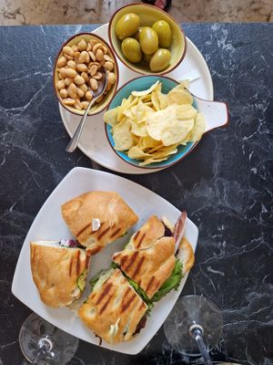 focaccia with olive paste and vegetables + appetizers at Caffe Scala in Verona