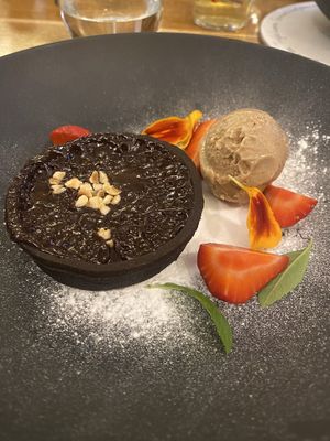 Chocolate and caramel tart with Brown Sugar ice cream at The Acorn Inn in Lichfield