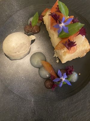 Lemon tart with rhubarb and vanilla ice cream at The Acorn Inn in Lichfield