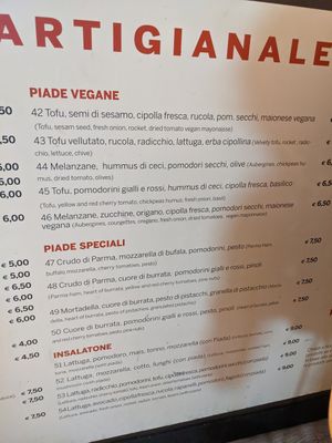 Vegan options at Piadino in Levanto