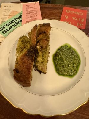 Homemade bread and pesto   at Venn Canteen in Porto