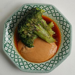 Grilled Broccoli with Peanut Satay  at Venn Canteen in Porto