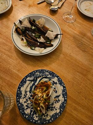Aubergine (top) and miso cake (bottom) at Venn Canteen in Porto