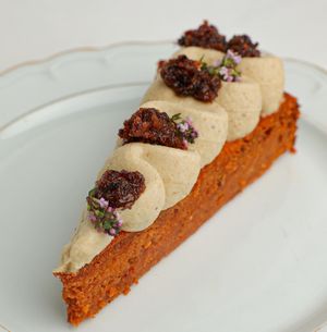 tomato sponge cake • celeriac cream • onion compote  at Venn Canteen in Porto