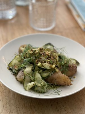 Zucchini potatoes in turnip green pesto  at Venn Canteen in Porto