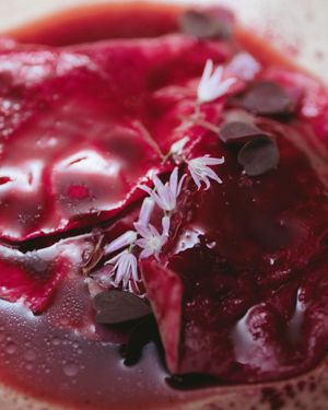 beetroot · sunflower seeds · fermented beet broth · hibiscus · pink pepper at Venn Canteen in Porto