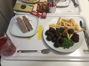 Meatballs and a rare vegan cake slice  at IKEA in Wednesbury