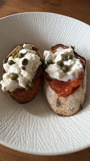 Papaya jam + tofu gorgonzola bruschetta   at Pizza Cult in Ubud