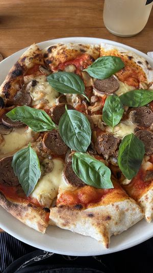 Pepperoni pi with extra mushrooms  - delicious!  at Pizza Cult in Ubud