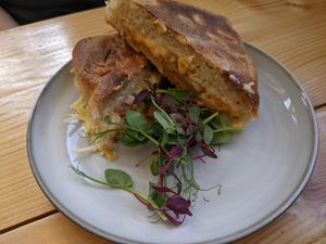 Kimchi grilled cheese at Tigs Bagel & Coffee House in Sheffield