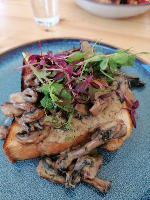 Mushrooms on toast at Tigs Bagel & Coffee House in Sheffield
