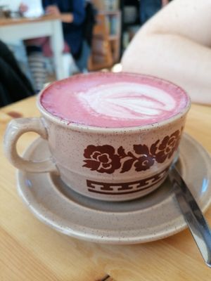 Beetroot latte at Tigs Bagel & Coffee House in Sheffield