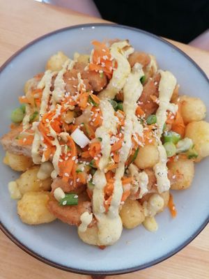 Loaded hash browns at Tigs Bagel & Coffee House in Sheffield