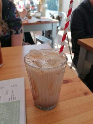 Iced vanilla chai at Tigs Bagel & Coffee House in Sheffield