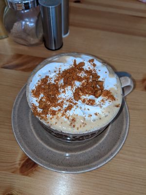 Biscoff soy latte at Tigs Bagel & Coffee House in Sheffield